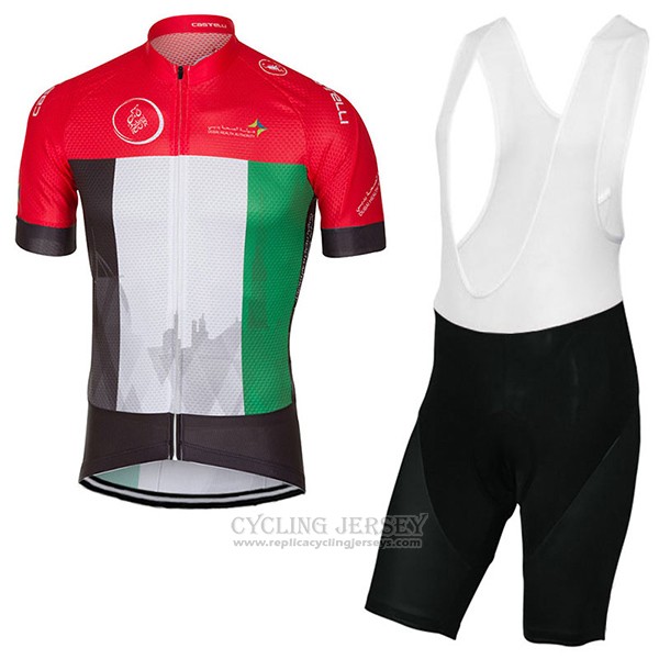 2017 Cycling Jersey Dubai Tour Red Short Sleeve and Bib Short